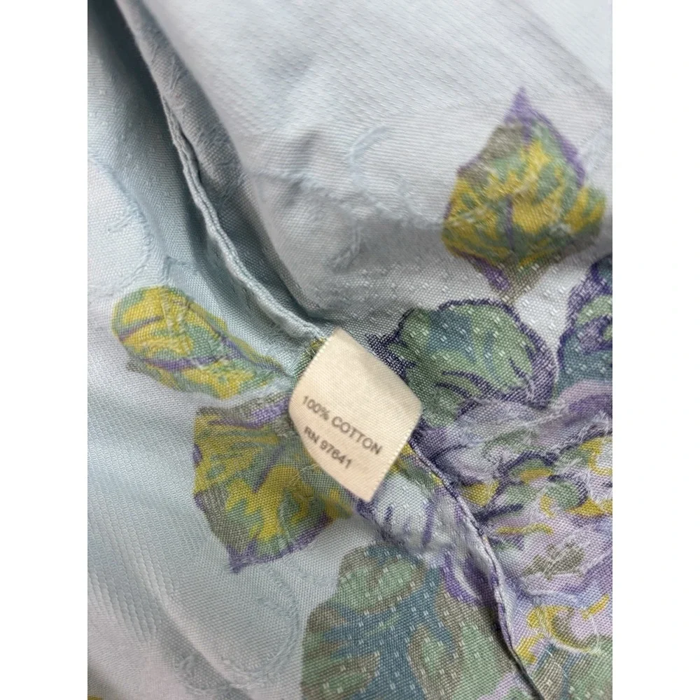 J Jill Blue Floral Textured Button Down Blouse Womens S Cotton L/SL